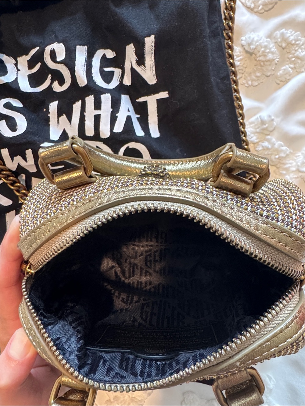 Kurt Geiger Gold Metallic Mini Satchel with Chain Strap - Picture 3 of 3